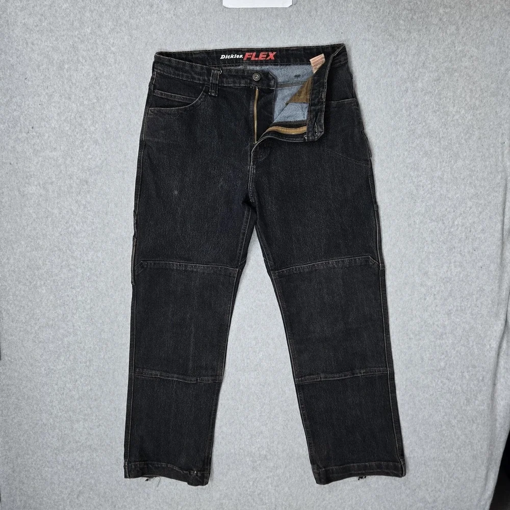 Dickies Men Jeans 34X30 Black Denim Cargo Double Knee Baggy Y2K Workwear READ